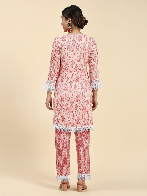Simran in Samma Chikankari Co-ord set in Cotton for Women- Pink